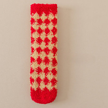Cute Coral Fleece Thick Warm Mid Calf Christmas Socks