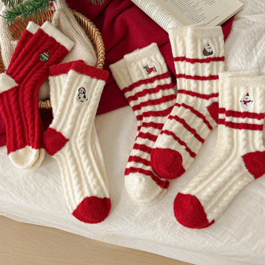 Coral Fleece Thick Warm Mid Calf   Christmas Socks