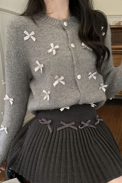 Chunky Bow Short Knit Christmas Cardigan