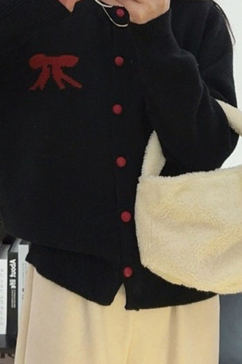 Soft Bow Jacquard Round Christmas Cardigan