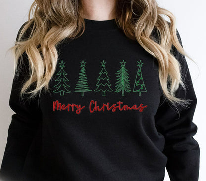 Cute Literary Pencil Drawing Marry Christmas Slogan Girl Hoodie Black / S Hoodies-L