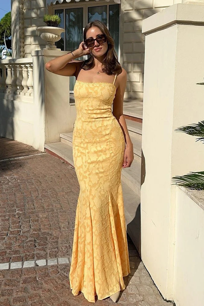 Square Neck Backless Fishtail Maxi Dress