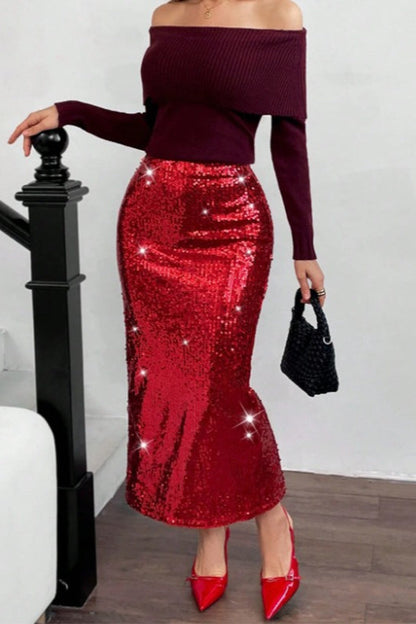 High Slit Bodycon Christmas Skirt