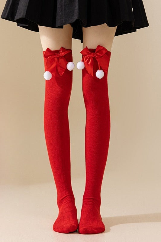 Soft Knit Bow Christmas Socks