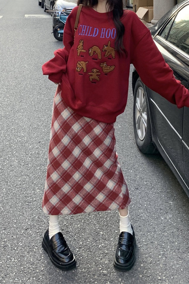 High Waist Vintage A-Line Slit Christmas Skirt