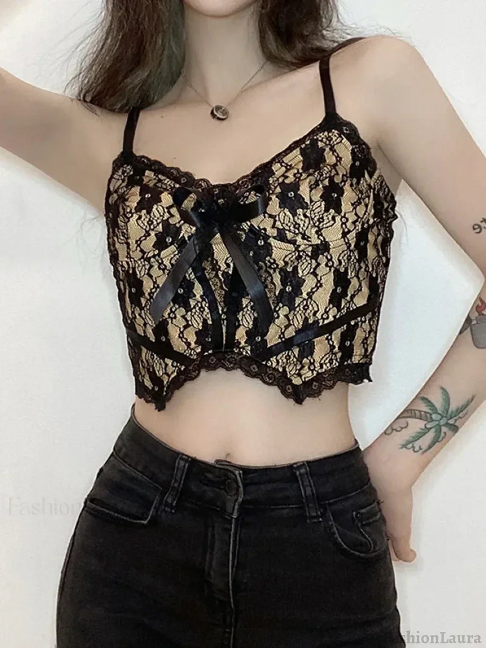 Aesthetic Lace Dark Academia E Girl Double Layer V Neck Sexy Crop Top