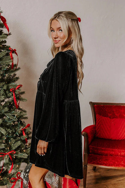 Velvet Loose Cutout Tie Waist Mini Dress