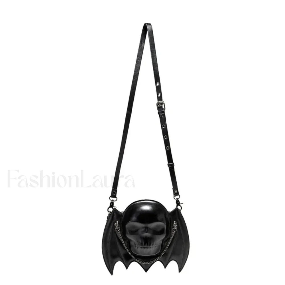 Alternative Skull Shaped Gothic Bat Wing Metal Chain Shoulder Bag