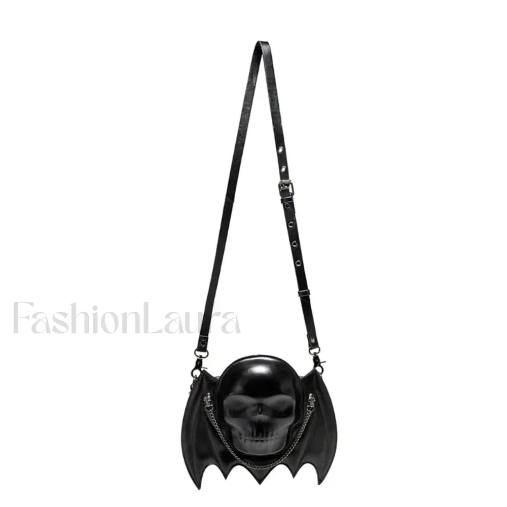 Alternative Skull Shaped Gothic Bat Wing Metal Chain Shoulder Bag