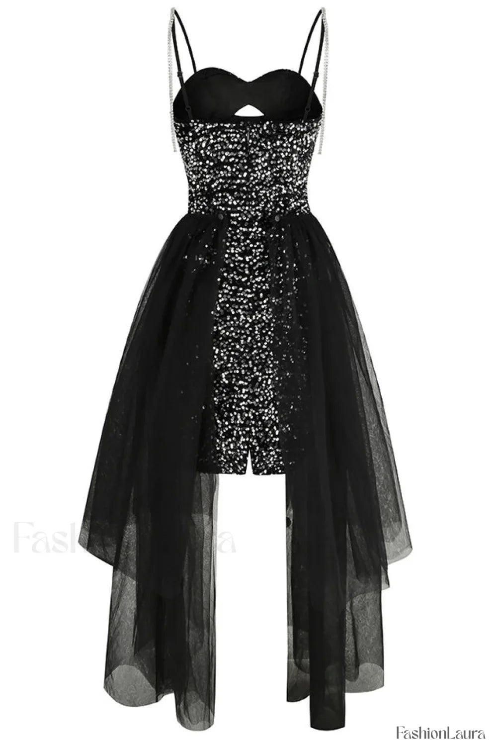 Ariel Black Stylish Sequin Diamante Dress