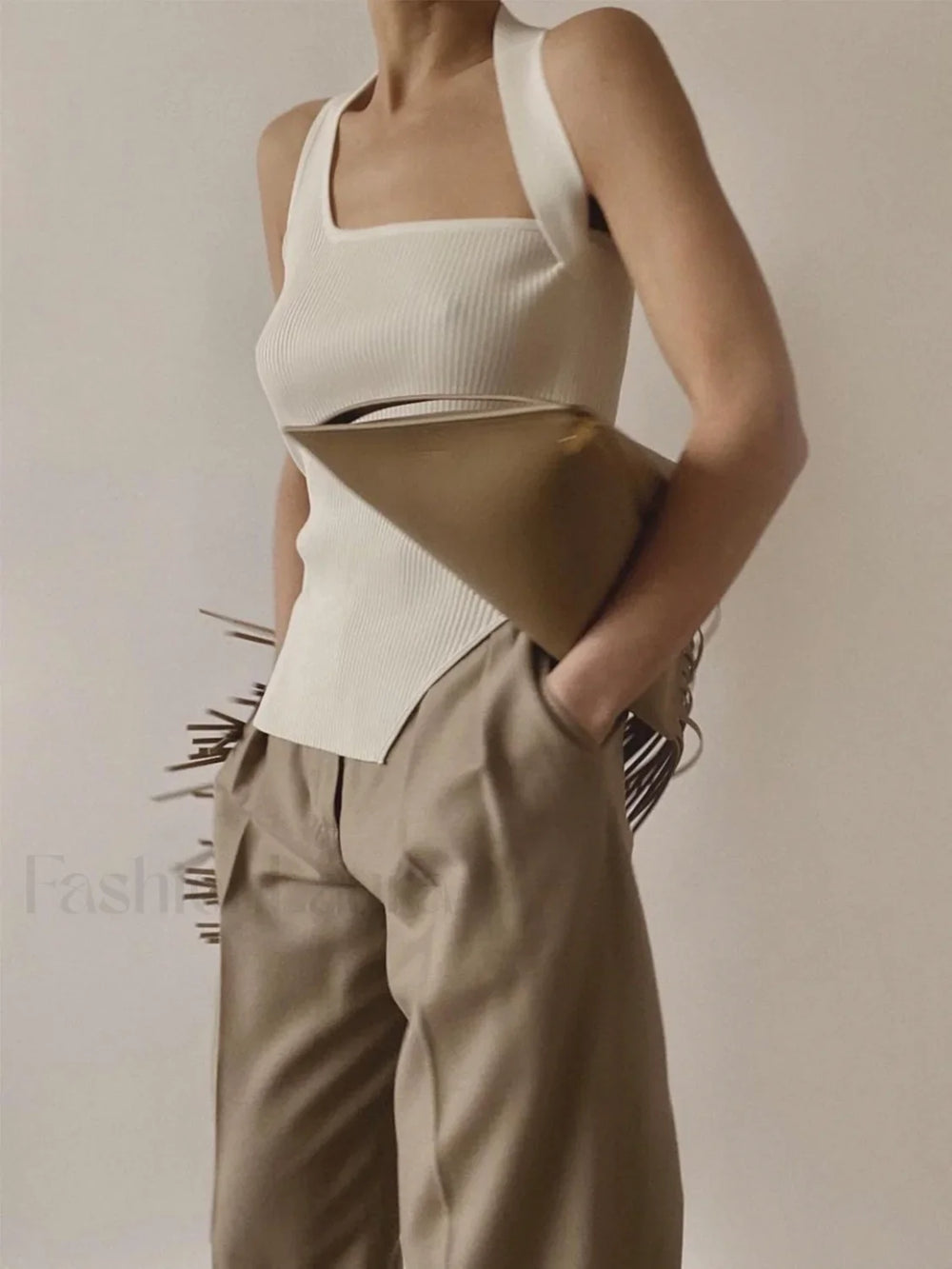 Asymmetrical Halter Rib Vest Sweater Vests