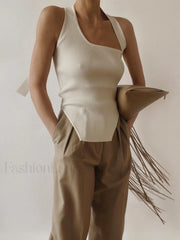 Asymmetrical Halter Rib Vest Sweater Vests
