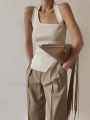 Asymmetrical Halter Rib Vest White / XS Sweater Vests