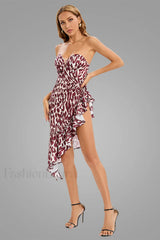 Asymmetrical Ruffle Stylish Satin Mini Dress