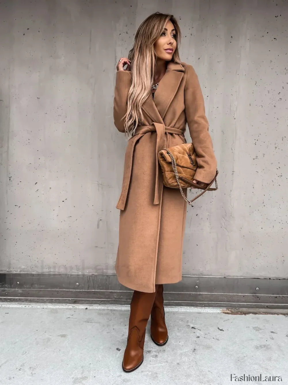 Autumn Winter V neck Button Warm Long Women Coat with Belt Overcoats