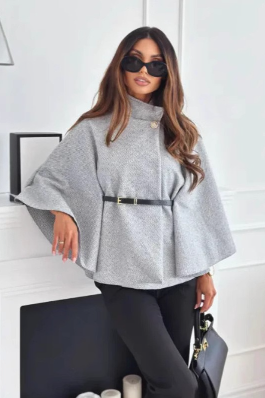 Solid Waist Tie Elegant Chic Wool Cape Christmas Outerwear