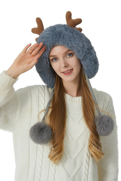 Reindeer Antler Pom Pom Christmas Hat