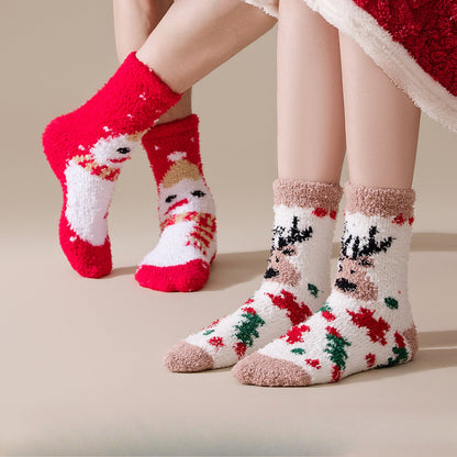 Cute Coral Fleece Thick Warm Mid Calf Christmas Socks