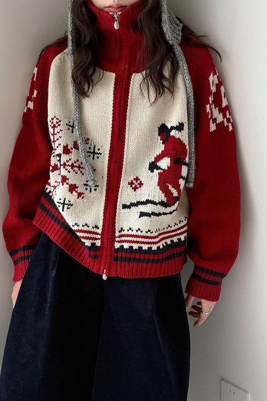 Retro   Double Zip Christmas Cardigan