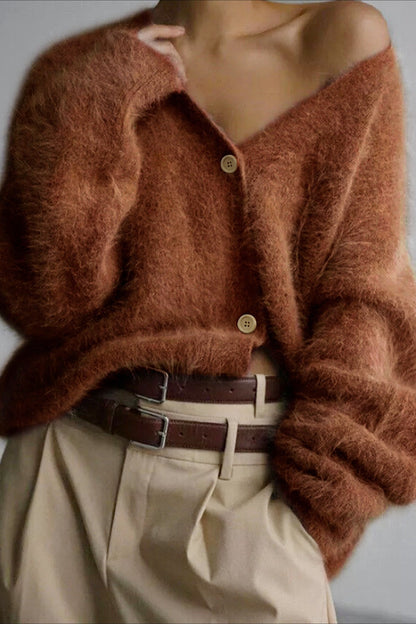 V Neck Button Long Sleeve Christmas Cardigan