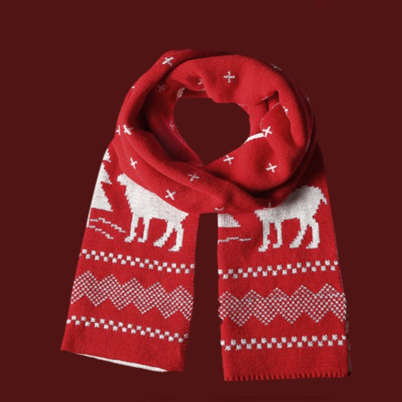 Deer Pattern Plush Christmas Scarf