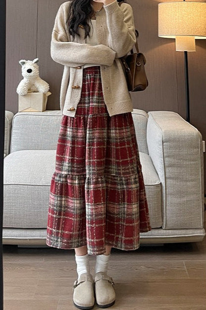 Wool Blend Tiered Plaid Christmas Skirt