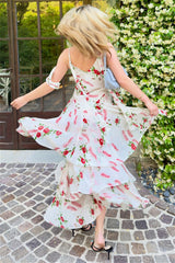 Floral Asymmetric Ruffle Cami Maxi Dress