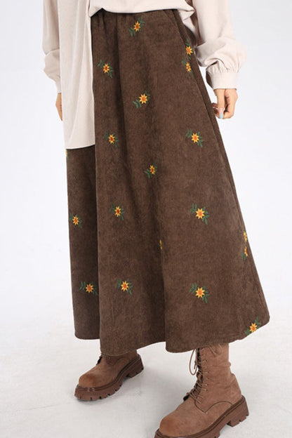 Printed Corduroy A-Line Christmas Skirt