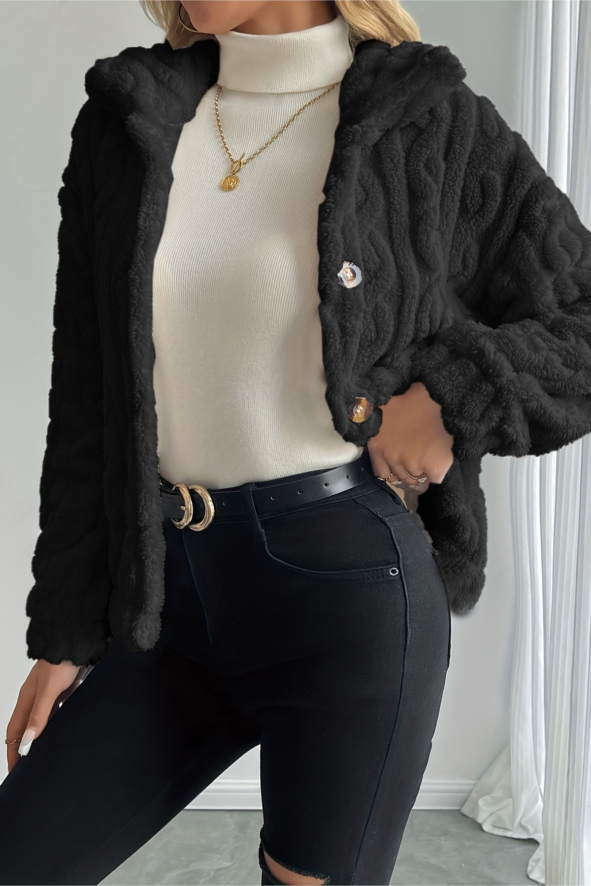 Double Fleece Cable Knit Soft Plush Warm Christmas Outerwear