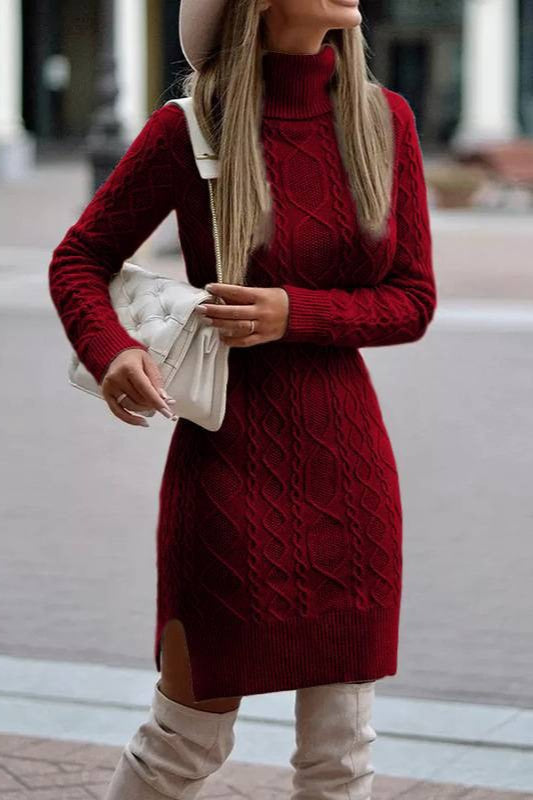 High Neck Slim Long Sleeve Warm Long Sweater Dress