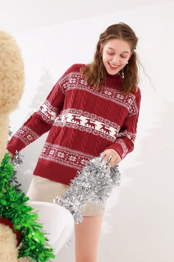 Loose Striped Jacquard Christmas Sweater