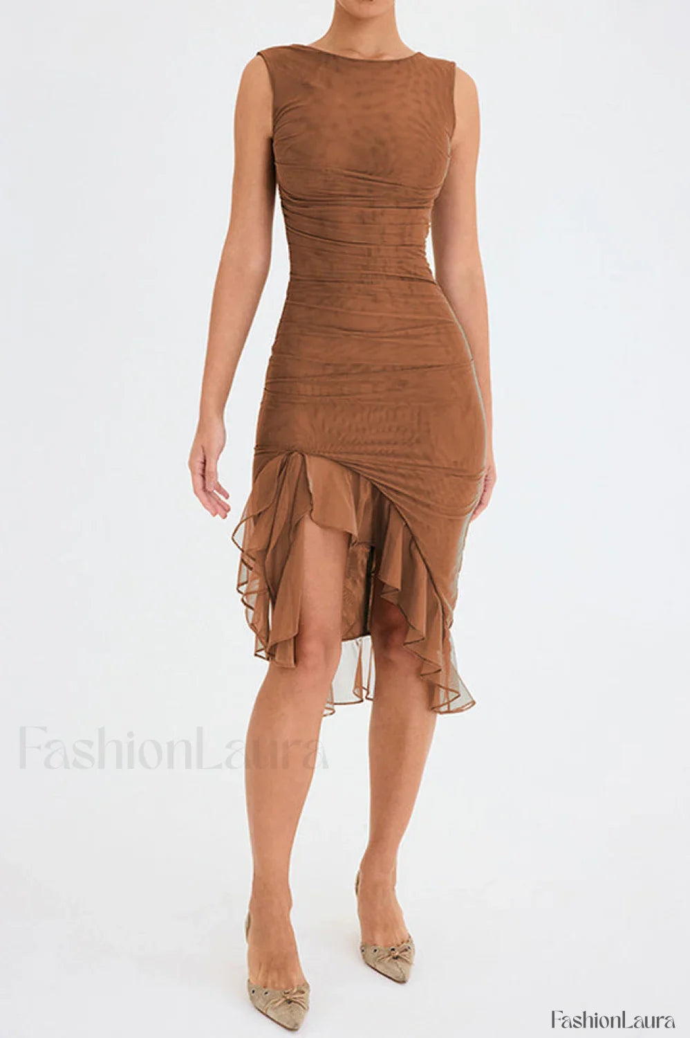 Bay Leaf Stylish Ruffle Midi Dress