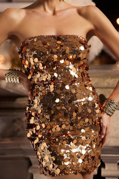 Sexy Strapless Off Shoulder Backless Party Sequin Dress