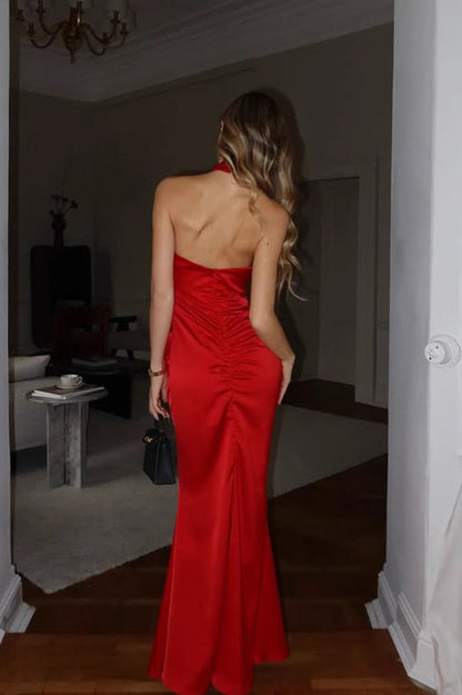 Satin Halter Backless Party Dress