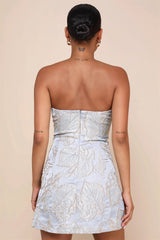 Floral Jacquard Strapless A Line Mini Dress