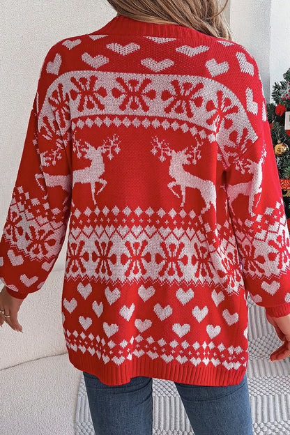 Reindeer Pocket Long Sleeve Christmas Cardigan