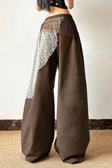 Lace Drape Overlay Wide Leg Pants