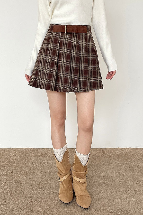 Vintage Plaid Pleated Christmas Skirt