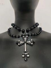 Beaded Cross Pearl Necklace for Gothic Halloween Gifts BLACK