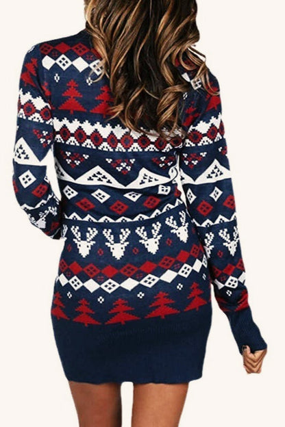 Christmas Jacquard Cozy Casual Pullover Sweater Dress