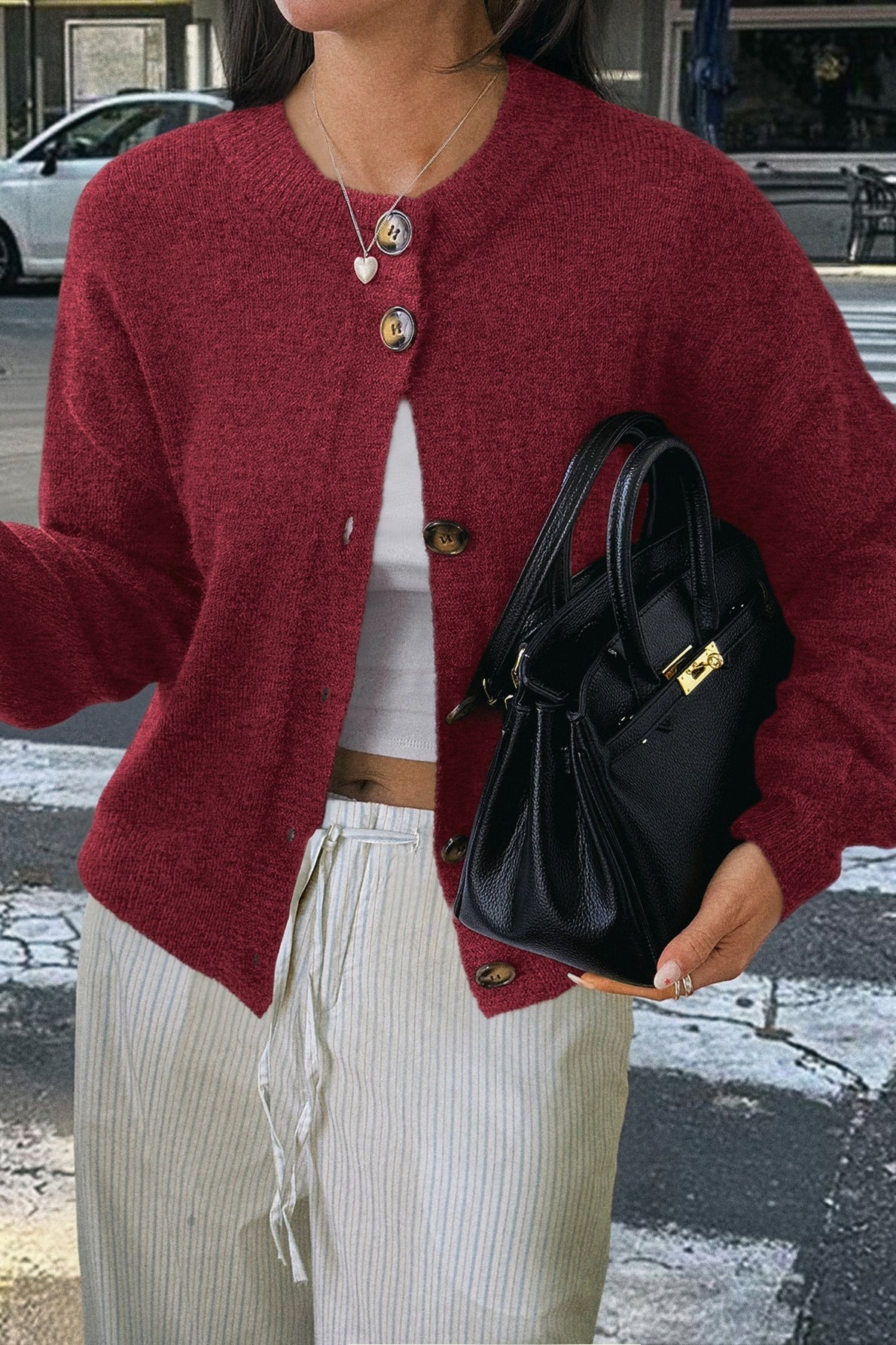 Minimalist Button Long Sleeve Christmas Cardigan