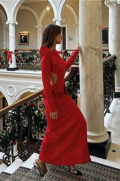 Sexy Bodycon Slit Cut-Out Waist 3D Bow Party Dress