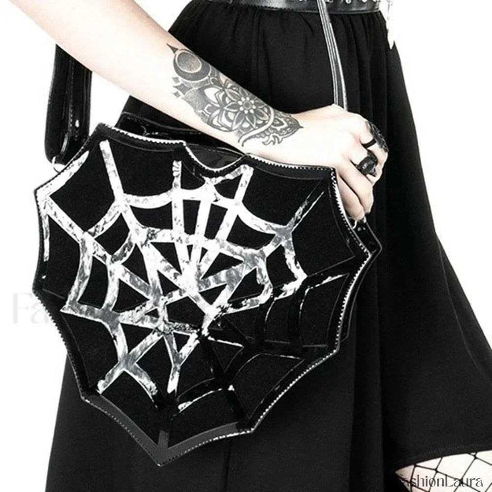 Black Women’s Halloween Punk Designer Web Creative Spider Shoulder Crossbody Bag Black / 30x30x8cm