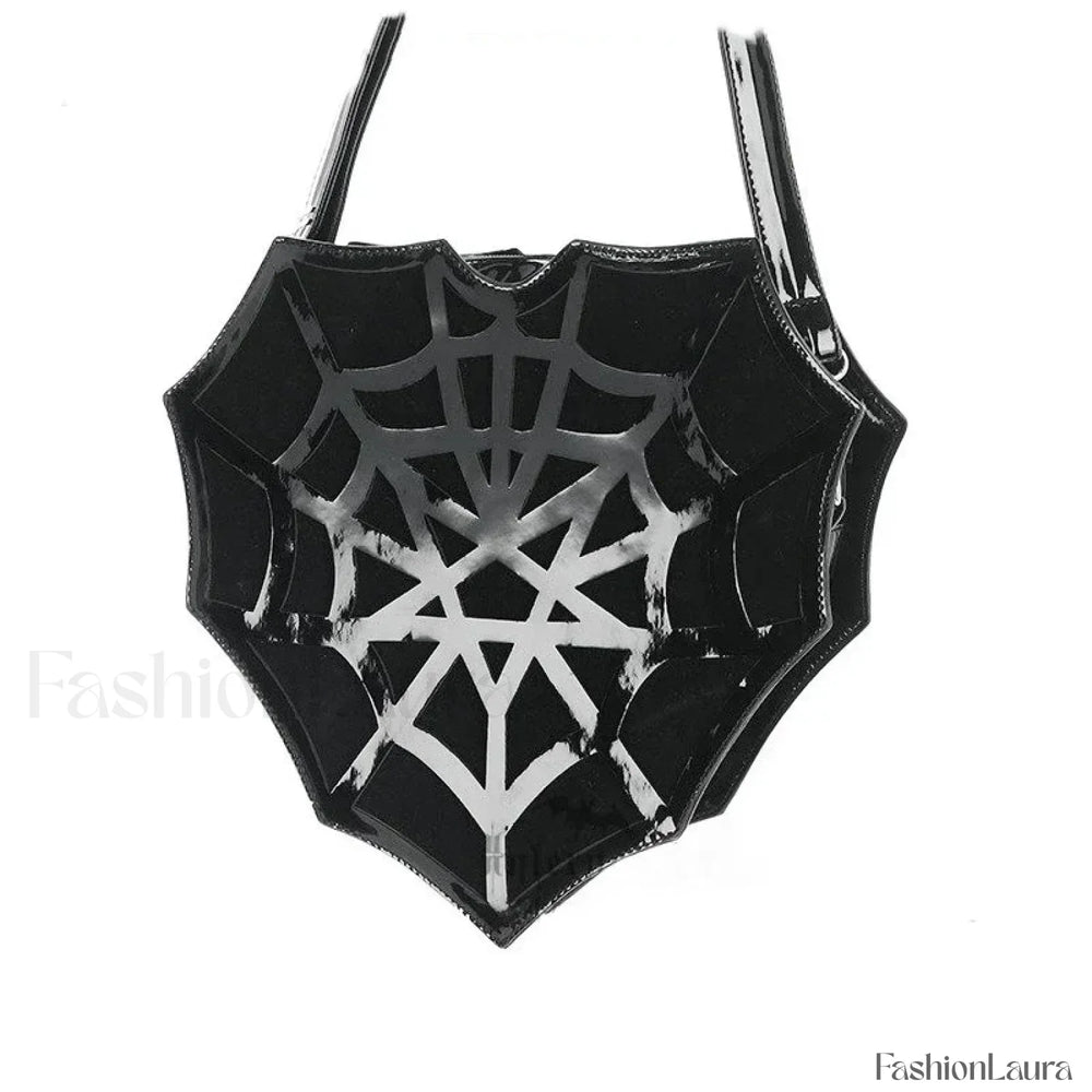 Black Women’s Halloween Punk Designer Web Creative Spider Shoulder Crossbody Bag Black / 30x30x8cm