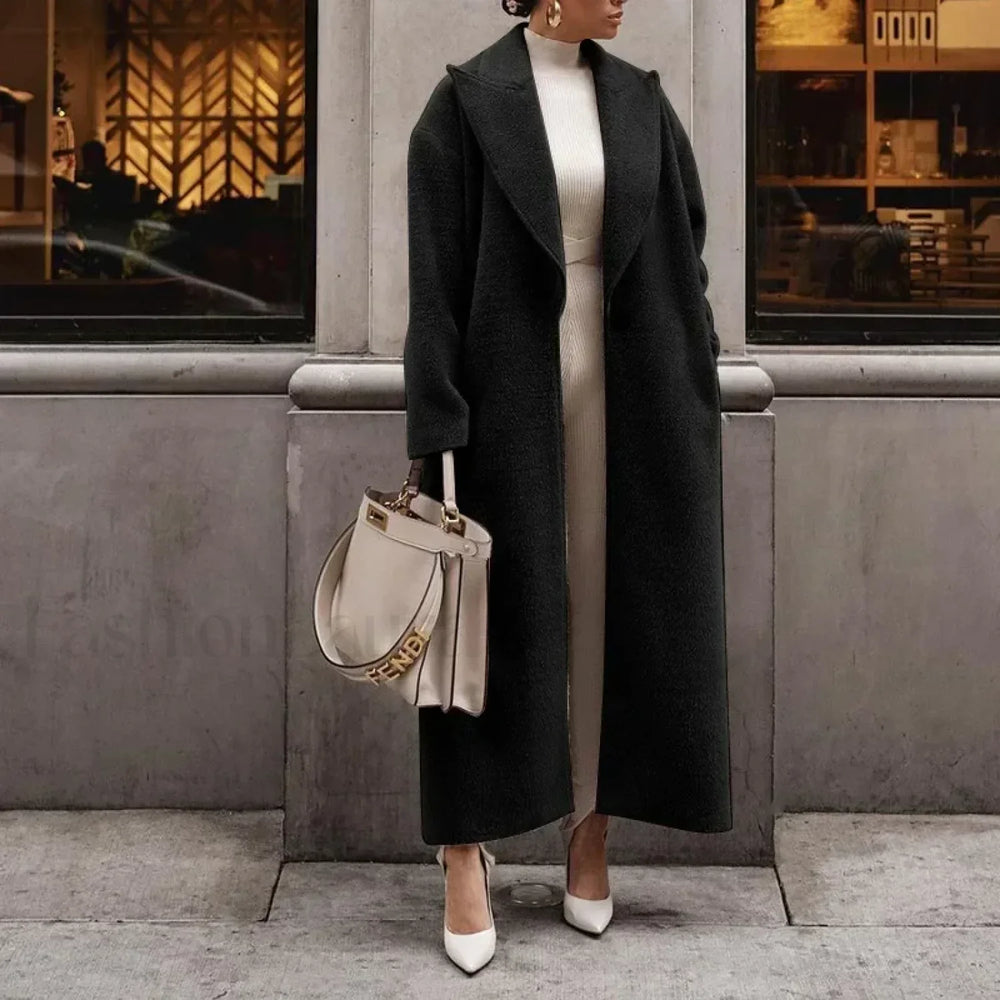Blends Coats Autumn Casual Fashion Lace Up Trend Warm Overcoats Black / S