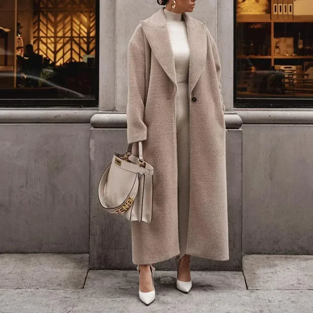 Blends Coats Autumn Casual Fashion Lace Up Trend Warm Overcoats Khaki / S