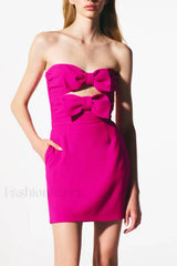 Bow Detailed Stylish Mini Dress
