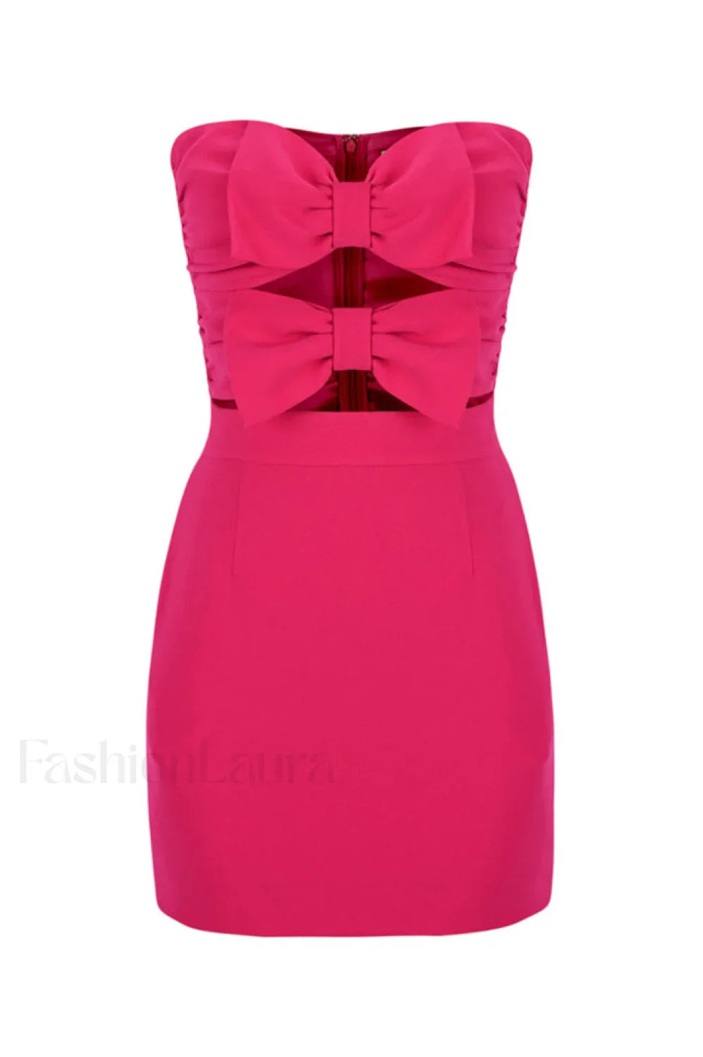 Bow Detailed Stylish Mini Dress S / Fuchsia