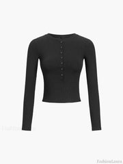 Button Down Long Sleeve Crop Shirt T Shirts