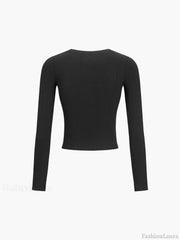 Button Down Long Sleeve Crop Shirt T Shirts